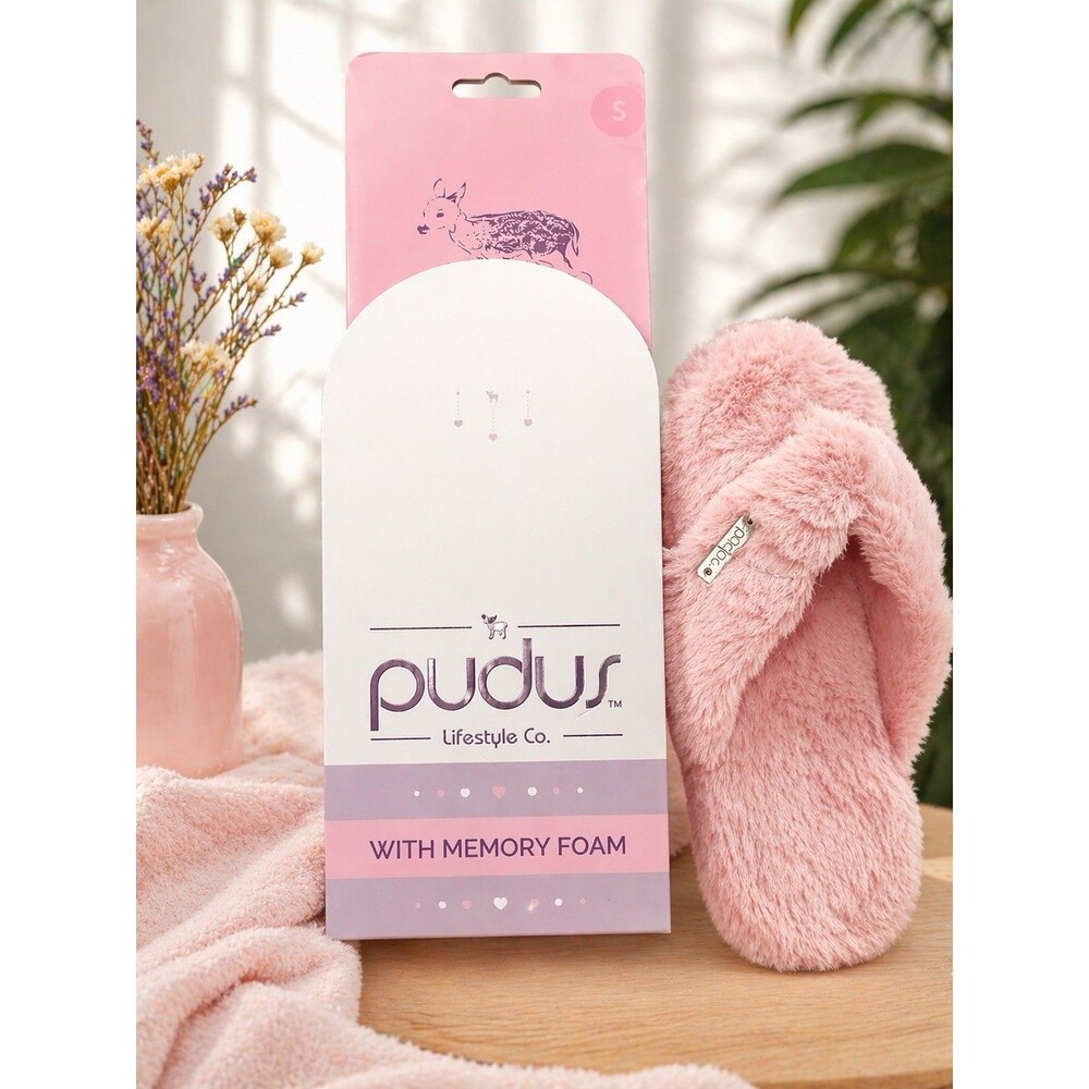 Pudus Lifestyle Co. Pink Faux Fur Women's Slip-On Slippers Memory Foam